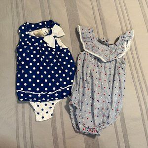 Romper Bundle (2) Size 18M Blue White: First Impressions and Baby Cat and Jack